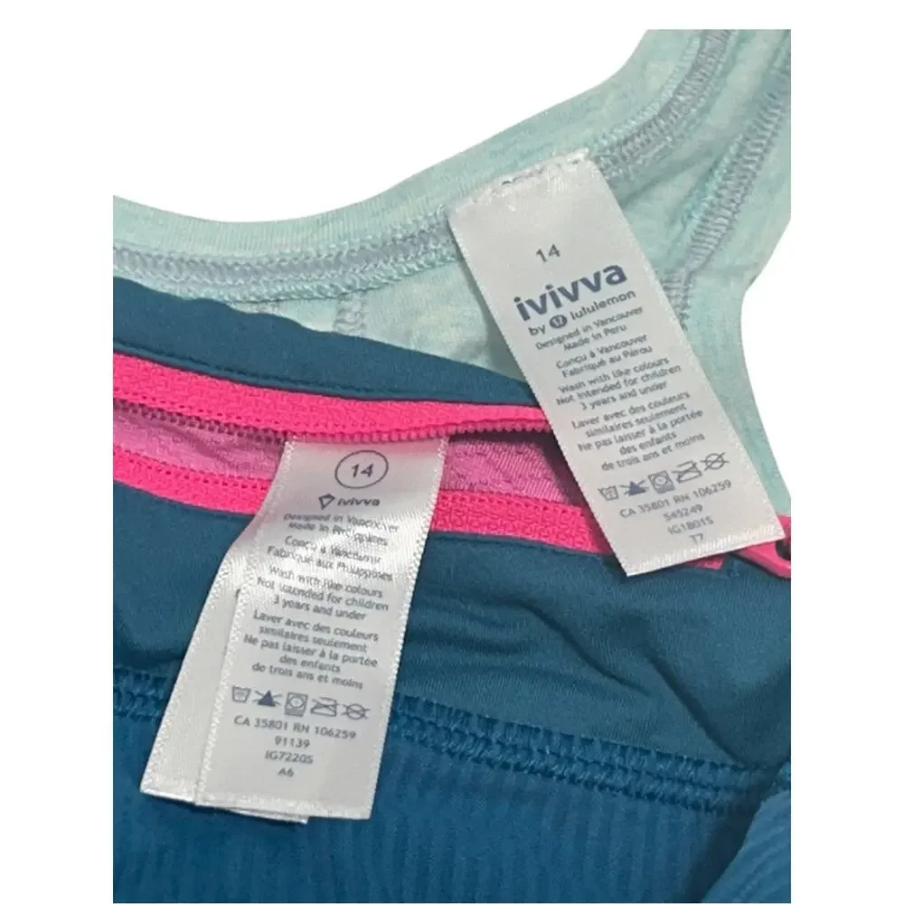 Ivivva by Lululemon Girls Size 14 Activewear Set Teal Tank Blue Shorts